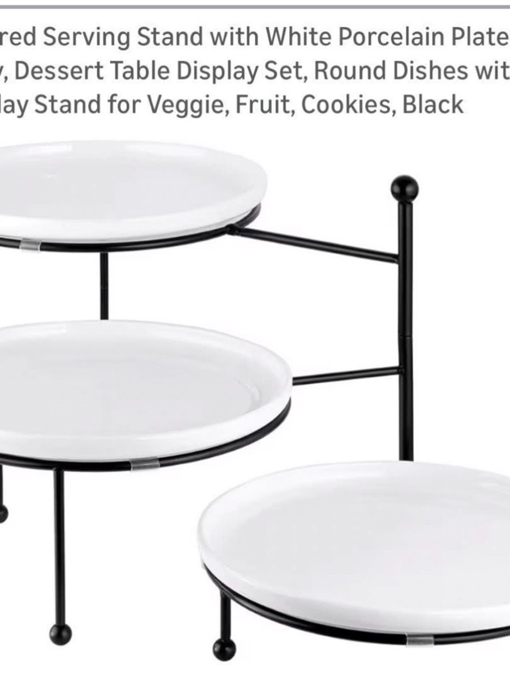 White Porcelain 3-Tier Serving Stand with Black Metal Frame